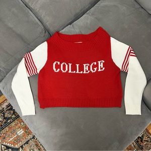 Judith March College Boxy Wide Neck Medium Sweater Red White Animal House